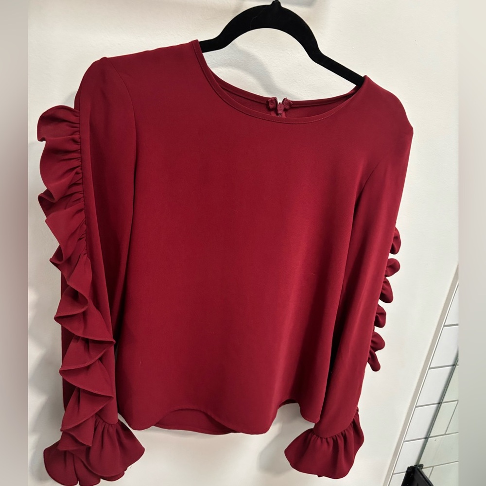 Rachel Parcell Burgundy Ruffled Long-Sleeve Blouse
